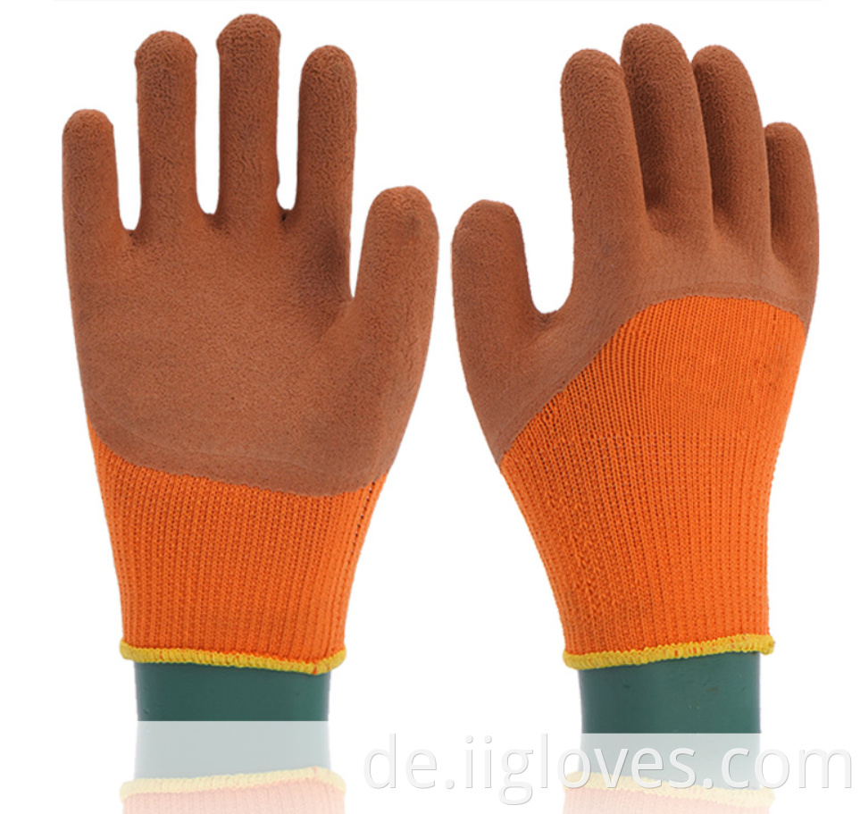 Orangefarbene Nylonschaum Terry-Handschuhe braune Latexschaum-Verschleiß-resistenten Schaumfrühchen-Jubelhandschuhe halbhangende atmungsaktive Handschuhe